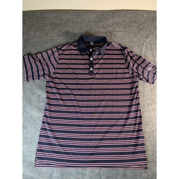 FootJoy Trio Stripe Lisle Self Collar Polo Size Large Logo Performance - Picture 1 of 8